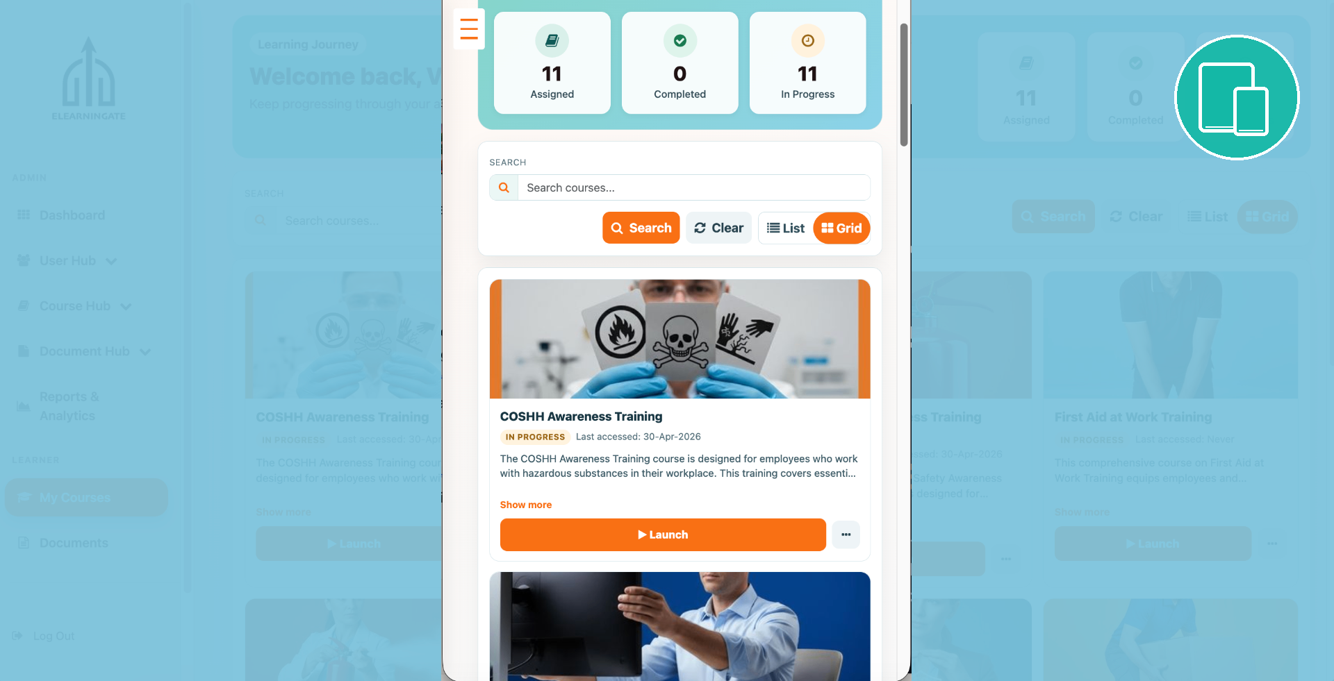 Learner experience screen 3